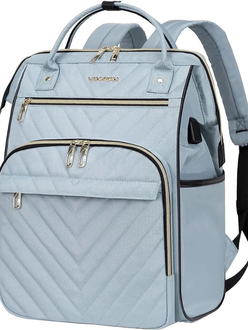 Vankean Backpack: Quilted Light Blue Backpack Tote for Women